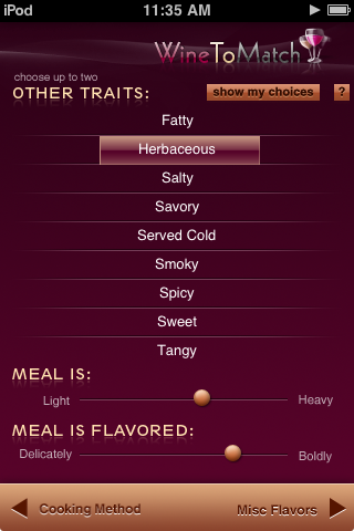 Select up to two traits that accurately describe your meal. Use the two sliders to describe the weight and flavor depth your meal.
